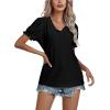 imageLYANER Womens Casual Puff Short Sleeve Lace Trim Eyelet V Neck Shirt Blouse Tunic TopBlack