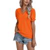 imageLYANER Womens Casual Puff Short Sleeve Lace Trim Eyelet V Neck Shirt Blouse Tunic TopBright Orange