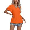 imageLYANER Womens Casual Puff Short Sleeve Lace Trim Eyelet V Neck Shirt Blouse Tunic TopBright Orange