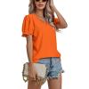 imageLYANER Womens Casual Puff Short Sleeve Lace Trim Eyelet V Neck Shirt Blouse Tunic TopBright Orange