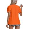 imageLYANER Womens Casual Puff Short Sleeve Lace Trim Eyelet V Neck Shirt Blouse Tunic TopBright Orange
