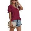 imageLYANER Womens Casual Puff Short Sleeve Lace Trim Eyelet V Neck Shirt Blouse Tunic TopBurgundy