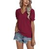 imageLYANER Womens Casual Puff Short Sleeve Lace Trim Eyelet V Neck Shirt Blouse Tunic TopBurgundy
