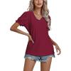 imageLYANER Womens Casual Puff Short Sleeve Lace Trim Eyelet V Neck Shirt Blouse Tunic TopBurgundy