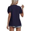 imageLYANER Womens Casual Puff Short Sleeve Lace Trim Eyelet V Neck Shirt Blouse Tunic TopDark Blue