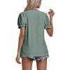 imageLYANER Womens Casual Puff Short Sleeve Lace Trim Eyelet V Neck Shirt Blouse Tunic TopDark Green