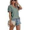 imageLYANER Womens Casual Puff Short Sleeve Lace Trim Eyelet V Neck Shirt Blouse Tunic TopDark Green