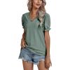 imageLYANER Womens Casual Puff Short Sleeve Lace Trim Eyelet V Neck Shirt Blouse Tunic TopDark Green