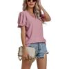 imageLYANER Womens Casual Puff Short Sleeve Lace Trim Eyelet V Neck Shirt Blouse Tunic TopDark Pink