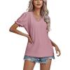 imageLYANER Womens Casual Puff Short Sleeve Lace Trim Eyelet V Neck Shirt Blouse Tunic TopDark Pink