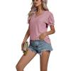 imageLYANER Womens Casual Puff Short Sleeve Lace Trim Eyelet V Neck Shirt Blouse Tunic TopDark Pink