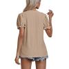 imageLYANER Womens Casual Puff Short Sleeve Lace Trim Eyelet V Neck Shirt Blouse Tunic TopKhaki