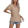 imageLYANER Womens Casual Puff Short Sleeve Lace Trim Eyelet V Neck Shirt Blouse Tunic TopKhaki