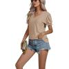 imageLYANER Womens Casual Puff Short Sleeve Lace Trim Eyelet V Neck Shirt Blouse Tunic TopKhaki