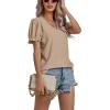 imageLYANER Womens Casual Puff Short Sleeve Lace Trim Eyelet V Neck Shirt Blouse Tunic TopKhaki