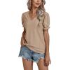 imageLYANER Womens Casual Puff Short Sleeve Lace Trim Eyelet V Neck Shirt Blouse Tunic TopKhaki