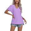 imageLYANER Womens Casual Puff Short Sleeve Lace Trim Eyelet V Neck Shirt Blouse Tunic TopLavender