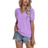 imageLYANER Womens Casual Puff Short Sleeve Lace Trim Eyelet V Neck Shirt Blouse Tunic TopLavender