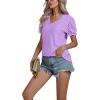 imageLYANER Womens Casual Puff Short Sleeve Lace Trim Eyelet V Neck Shirt Blouse Tunic TopLavender