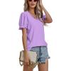 imageLYANER Womens Casual Puff Short Sleeve Lace Trim Eyelet V Neck Shirt Blouse Tunic TopLavender
