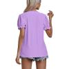 imageLYANER Womens Casual Puff Short Sleeve Lace Trim Eyelet V Neck Shirt Blouse Tunic TopLavender