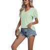 imageLYANER Womens Casual Puff Short Sleeve Lace Trim Eyelet V Neck Shirt Blouse Tunic TopLight Green