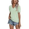 imageLYANER Womens Casual Puff Short Sleeve Lace Trim Eyelet V Neck Shirt Blouse Tunic TopLight Green