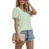 imageLYANER Womens Casual Puff Short Sleeve Lace Trim Eyelet V Neck Shirt Blouse Tunic TopLight Green