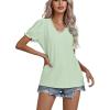 imageLYANER Womens Casual Puff Short Sleeve Lace Trim Eyelet V Neck Shirt Blouse Tunic TopLight Green