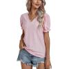 imageLYANER Womens Casual Puff Short Sleeve Lace Trim Eyelet V Neck Shirt Blouse Tunic TopPink