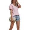 imageLYANER Womens Casual Puff Short Sleeve Lace Trim Eyelet V Neck Shirt Blouse Tunic TopPink