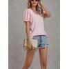 imageLYANER Womens Casual Puff Short Sleeve Lace Trim Eyelet V Neck Shirt Blouse Tunic TopPink