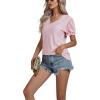 imageLYANER Womens Casual Puff Short Sleeve Lace Trim Eyelet V Neck Shirt Blouse Tunic TopPink