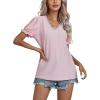 imageLYANER Womens Casual Puff Short Sleeve Lace Trim Eyelet V Neck Shirt Blouse Tunic TopPink