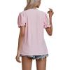 imageLYANER Womens Casual Puff Short Sleeve Lace Trim Eyelet V Neck Shirt Blouse Tunic TopPink