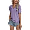 imageLYANER Womens Casual Puff Short Sleeve Lace Trim Eyelet V Neck Shirt Blouse Tunic TopPurple