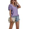 imageLYANER Womens Casual Puff Short Sleeve Lace Trim Eyelet V Neck Shirt Blouse Tunic TopPurple