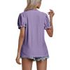 imageLYANER Womens Casual Puff Short Sleeve Lace Trim Eyelet V Neck Shirt Blouse Tunic TopPurple