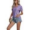 imageLYANER Womens Casual Puff Short Sleeve Lace Trim Eyelet V Neck Shirt Blouse Tunic TopPurple