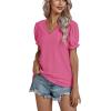 imageLYANER Womens Casual Puff Short Sleeve Lace Trim Eyelet V Neck Shirt Blouse Tunic TopRose Pink