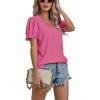 imageLYANER Womens Casual Puff Short Sleeve Lace Trim Eyelet V Neck Shirt Blouse Tunic TopRose Pink