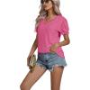 imageLYANER Womens Casual Puff Short Sleeve Lace Trim Eyelet V Neck Shirt Blouse Tunic TopRose Pink