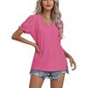 imageLYANER Womens Casual Puff Short Sleeve Lace Trim Eyelet V Neck Shirt Blouse Tunic TopRose Pink