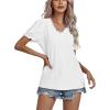 imageLYANER Womens Casual Puff Short Sleeve Lace Trim Eyelet V Neck Shirt Blouse Tunic TopWhite