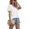 imageLYANER Womens Casual Puff Short Sleeve Lace Trim Eyelet V Neck Shirt Blouse Tunic TopWhite