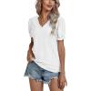imageLYANER Womens Casual Puff Short Sleeve Lace Trim Eyelet V Neck Shirt Blouse Tunic TopWhite