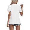 imageLYANER Womens Casual Puff Short Sleeve Lace Trim Eyelet V Neck Shirt Blouse Tunic TopWhite