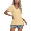 imageLYANER Womens Casual Puff Short Sleeve Lace Trim Eyelet V Neck Shirt Blouse Tunic TopYellow