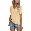 imageLYANER Womens Casual Puff Short Sleeve Lace Trim Eyelet V Neck Shirt Blouse Tunic TopYellow