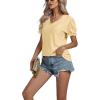 imageLYANER Womens Casual Puff Short Sleeve Lace Trim Eyelet V Neck Shirt Blouse Tunic TopYellow